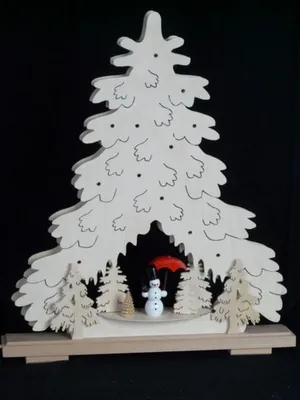 Produktbild von Schwibbogen Tanne mit Schneemann mit Schirm und Beleuchtung BxHxT 36x43x7cm NEU