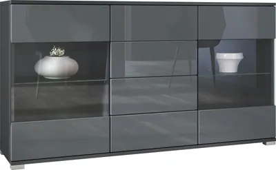 Produktbild von Vladon Sideboard Bari V1, Kommode mit 2 großen Türen und 4 Schubladen, Anthrazit matt/Grau Hochglanz (138,5 x 75,5 x 35)