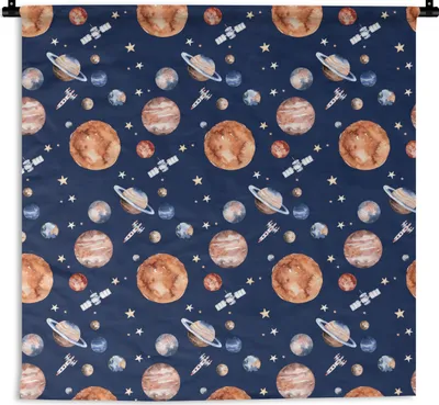 Produktbild von MuchoWow® Wandteppich Wandbehang Weltraum - Planeten - Muster - Kinder - Kinder - Kind 150x150 cm Tapisserie Dekoration Wandtuch - Wohnaccessoires - Modernes