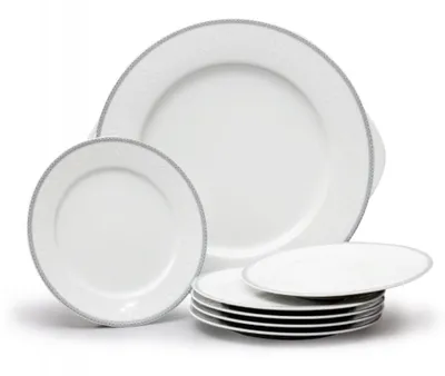Obrázok produktu pre Thun 1794 Opal, tortová súprava, biela čipka, sivý okraj, porcelán Thun, 7 d.