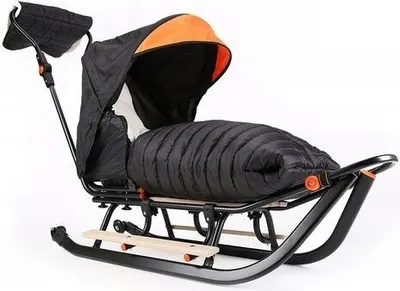Image de Luge luge pour enfants avec chancelière d'hiver Dossier en métal Siège en bois Luge en métal ; Noir - Orange
