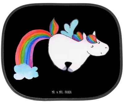 Produktbild von Mr. & Mrs. Panda Sonnenschutz Fürs Auto Einhorn Fliegendes Pferd - Schwarz - Geschenk, Unicorn, Spielen, Realität, Autoscheibe, saugnapf, Pkw, Regenbogen, Glitzer