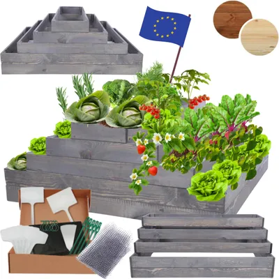 Produktbild von MODO24 Hochbeet Holz, Pflanzkasten, Massivholz, Kiefer, Kräuterbeet, Blumenkasten, Garten, Terrasse, 45x117x120 cm, Grau, ZP09