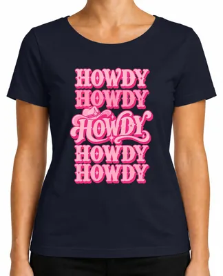 Immagine prodotto di Maglietta da donna a tinta unita, stile western, con scritta "Howdy Dolly Parton Cowgirl" e decorazioni retrò, colore blu navy, taglia XXL