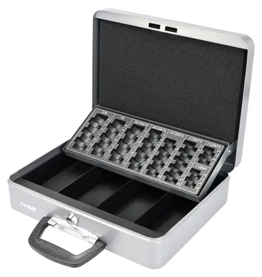 Geldkassette mit Tragegriff von HMF mit 30 cm Breite in Silber