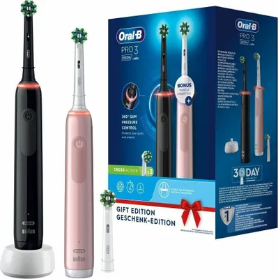 Produktbild von Oral-B Electric Toothbrush | Pro 3 3900N Black/Pink Duopack | Rechargeable | For adults | Number of brush heads included 3 | Number of teeth brushing modes 3 | Black/Pink