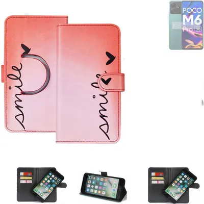Produktbild von K-S-Trade Schutzhülle Handyhülle kompatibel mit POCO M6 Pro 5G Hülle cover bookstyle Etui ''smile'' rot Standfunktion Kameraschutz (1Stk)