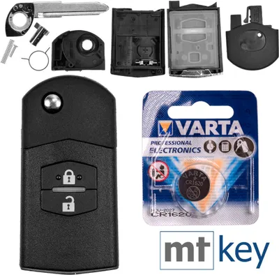 Produktbild von Autoschlüssel Funk Fernbedienung Austausch Gehäuse mit 2 Tasten + Rohling + Batterie kompatibel mit Mazda 5 CW 2 DE 3 BK 6 SW BT-50 CX-9 CX-7 B