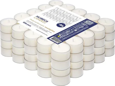 Immagine prodotto di 100 candeline bianche - durata della fiamma: 8 ore - profumo neutro - confezione da 100 candeline - contenitore in plastica trasparente