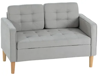 Obrázek produktu pro Dvoumístná pohovka - Dvoumístná sedačka - Sedačka - Loveseat - Pohovka - Světlě šedá - S úložným prostorem - Masivní dřevěná konstrukce