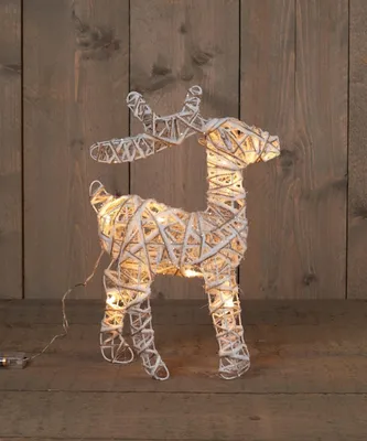 Productafbeelding van Kerstverlichting Batterijverlichting hert 37 cm jute/katoen/glitter 10 LED warm wit Anna's collection