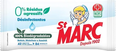 Obrázok produktu pre Biologicky odbúrateľné čistiace a dezinfekčné obrúsky St Marc Désinfectantes, 42 ks