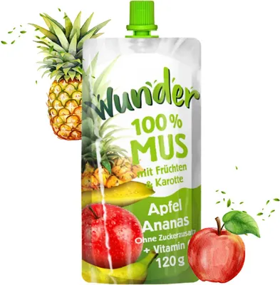 Produktbild von WUNDER Quetschie Mus 12 x 120g Apfel-Ananas mit Vitamin C, ohne Zuckerzusatz
