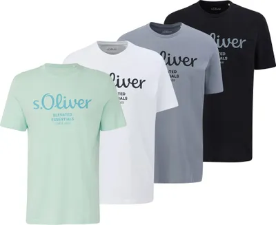 Produktbild von s.Oliver Herren T-Shirt, 4er Pack - Basic, Logoprint, Rundhals, Baumwolle Hellgrün/Weiß/Hellgrau/Schwarz 3XL