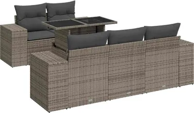 Zdjęcie produktu dla vidaXL 6-częściowa sofa ogrodowa z poduszkami z szarego polirattanu