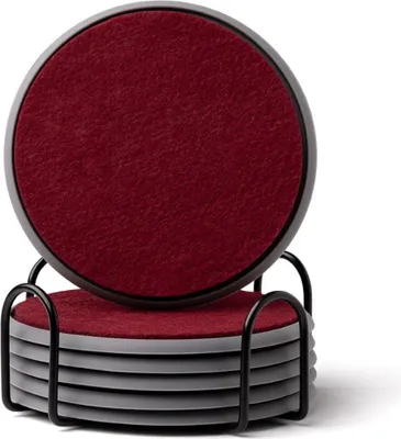 Image de INF Ensemble de 6 Sous-Verres Ronds en Silicone et Feutre avec Support gris + rouge