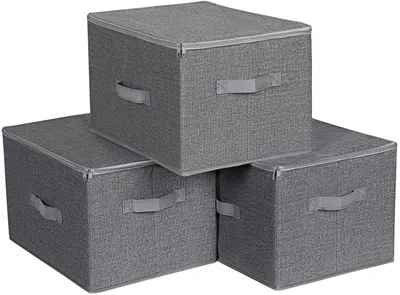 Obrázek produktu pro Úložné boxy se víkem, sada 3 kusů, skládací, látkové, šedé, rozměry 40 x 30 x 25 cm