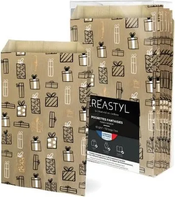 Produktbild von Kraft-Faltbeutel GESCHENKE 180 x 350 + 60 mm