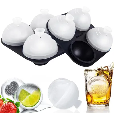 Immagine prodotto di Stampo in silicone a forma di sfera per cubetti di ghiaccio, con coperchio, 6 cm, senza BPA, confezione da 2 pezzi