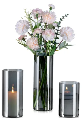 Immagine prodotto di Set di 3 vasi cilindrici grigi per decorazioni floreali