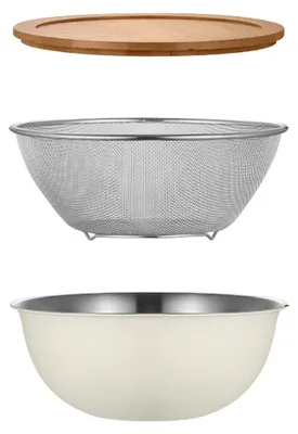 Produktbild von Edelstahl-Abtropfkorb-Set mit Deckel, vielseitig verwendbar, große, feinmaschige Küchenschüssel für Gemüse, Salate, Obst und Reis, 26 cm