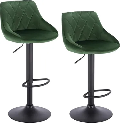 Image de Tabourets de bar design – Vert foncé – Velours – Ergonomiques – Réglables – Lot de 2