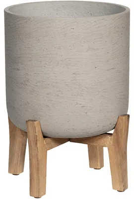 Productafbeelding van Keramische plantenpot, vloerpot, met poten, lage vorm, beige-grijs, diameter 36 cm, hoogte 44,5 cm
