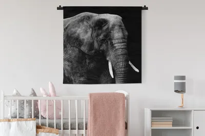 Produktbild von MuchoWow® Wandteppich Wandbehang Elefant - Tiere - Schwarz - Weiß 90x90 cm Tapisserie Dekoration Wandtuch - Wandaufhänger