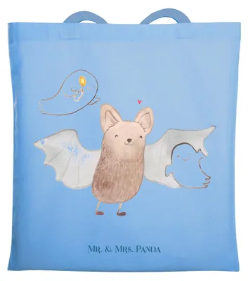 Produktbild von Mr. & Mrs. Panda Tote Bag Fledermaus Gespenster - Sky Blue - Geschenk, Schultasche, Jutebeutel, Tasche, Halloween, Trick Or Treat, Büchertasche, Laptoptasche, Deko