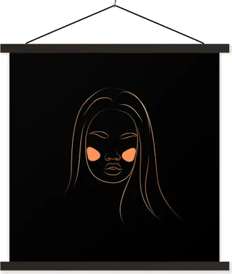 Produktbild von MuchoWow® Textilposter Frau - Gold - Rosa - Strichzeichnung 60x60 cm mit schwarzem Rahmen - Posteraufhänger