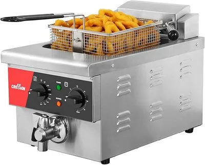 Productafbeelding van Elektrische friteuse met olie, 6 liter, commerciële elektrische friteuse van roestvrij staal met afvoerkraan, timer en temperatuurregeling (80-200°C), 3000W