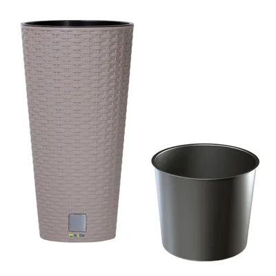 Zdjęcie produktu dla Doniczka Rattan wygląd Moka Okrągła Wysoka 57,2 cm pojemność 27 L Okrągły stożek z tworzywa sztucznego