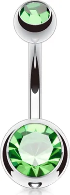 Produktbild von viva-adorno 1,6 x 8 x 4+6 mm Bauchnabel Piercing Banane Titan G23 Bananabell Doppel Kristall Kugeln Zirkonia Z323, grün