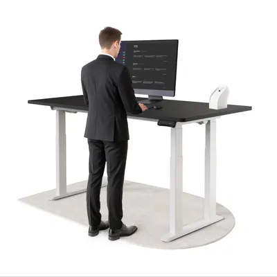Produktbild von DESKSPACE Höhenverstellbarer Schreibtisch elektrisch mit leisem Dual-Motor – stabiles 4-Bein-Gestell (Weiß Gestell, Schwarz Tischplatte, 180×80 cm)
