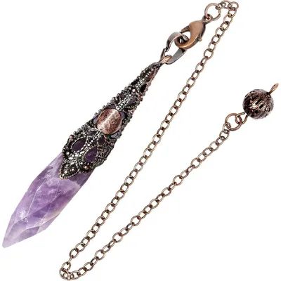 Produktbild von Amethyst Heilstein Pendel mit Vintage Kette für Divination und Meditation