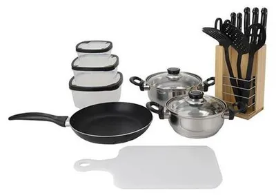 Obrázek produktu pro Sada kuchyňského nádobí a příborů Excellent Houseware, nerezová ocel, 18 kusů, vícebarevná