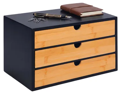 Schubladenbox 3 Fächer Bambus MDF 20x33x21 cm Schwarz