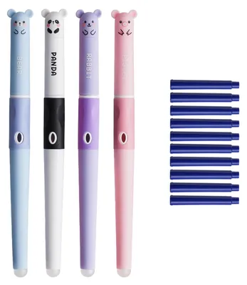 Productafbeelding van Set van 4 Raderebare Vulpen met 10 Tintenpatronen en Radiergum - Blauw