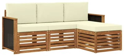 Imagen del producto de vidaXL Juego de sofás de exterior, 4 piezas, color natural y crema