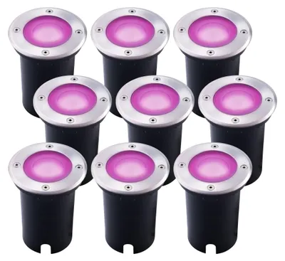 Produktbild von Ledvion 9er Set LED Bodenstrahler Außen IP67 4.9W GU10 RGB 1m Rund
