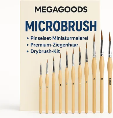 Produktbild von Pinselset Miniaturmalerei 11tlg Premium Ziegenhaar Drybrush Kit DE.
