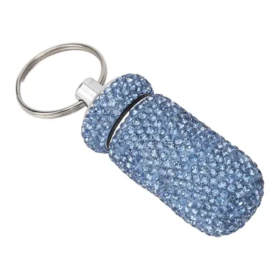 Imagen del producto de Botella de medicina con incrustaciones, estuche de medicina con incrustaciones, estuche para cápsulas con llavero, estuche portátil para cápsulas, estuche de medicina de aleación de aluminio, contenedor de cápsulas para viajes