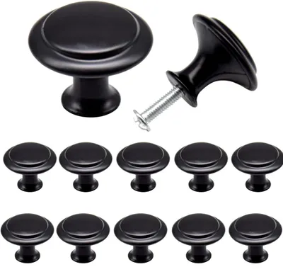 Produktbild von 12 runde Möbelknöpfe, Schrankknöpfe, Schubladengriffe, Türgriffe mit Schrauben (schwarz/27 mm)