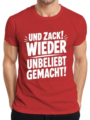 Zdjęcie produktu dla Koszulka męska "Und Zack! Znowu w niełasce!", humorystyczny napis, sarkazm, czerwona, rozmiar 3XL