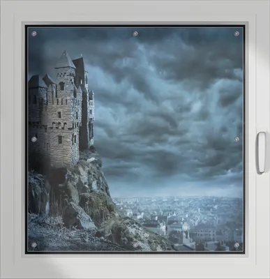 Produktbild von Wallario Lichtschutzbild, Dekorativer Sichtschutz Sonnenschutz 96 x 93 cm mit Motiv: Altes Geisterschloss - Verdunklung ohne Bohren