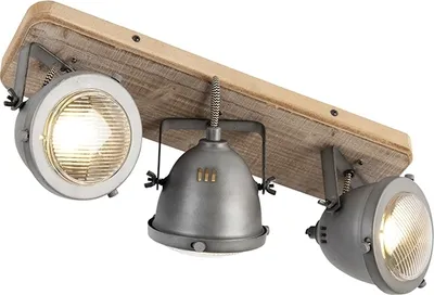 Produktbild von QAZQA - Industrie I Vintage I IndustrieSpot I Spotlight I Deckenspot I Deckenstrahler I Strahler I Lampe I Leuchte stahl I nickel matt mit Holz kippbar 3-flammig Spotbalken-Licht - Emado I Wohnzimmer