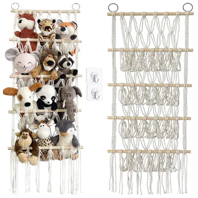 Image de Filet de rangement pour peluches - Étagère à 4 niveaux pour chambre d'enfant