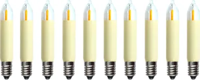 Produktbild von 10 Stück: LED Filament Kleinschaftkerzen 23 V 0,2W E10 /  Spitzkerze Riffelkerze Ersatzlämpchen für Lichterkette Schwibbogen Weihnachten