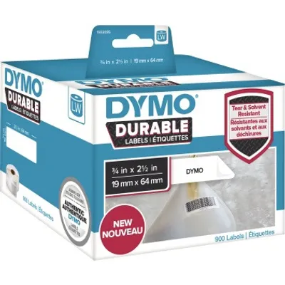 Produktbild von DYMO LW - Hochleistungsetiketten / Durable - 19 x 64 mm - 1933085, Weiß, Selbstklebendes Druckeretikett, Polypropylen (PP), Permanent, Rechteck, -18 - 50 °C