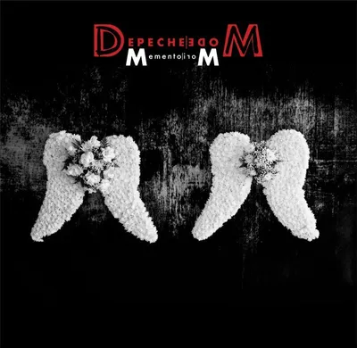 The image is a dark, textured background with two white floral arrangements shaped like angel wings in the foreground. The band logo and album title are at the top.